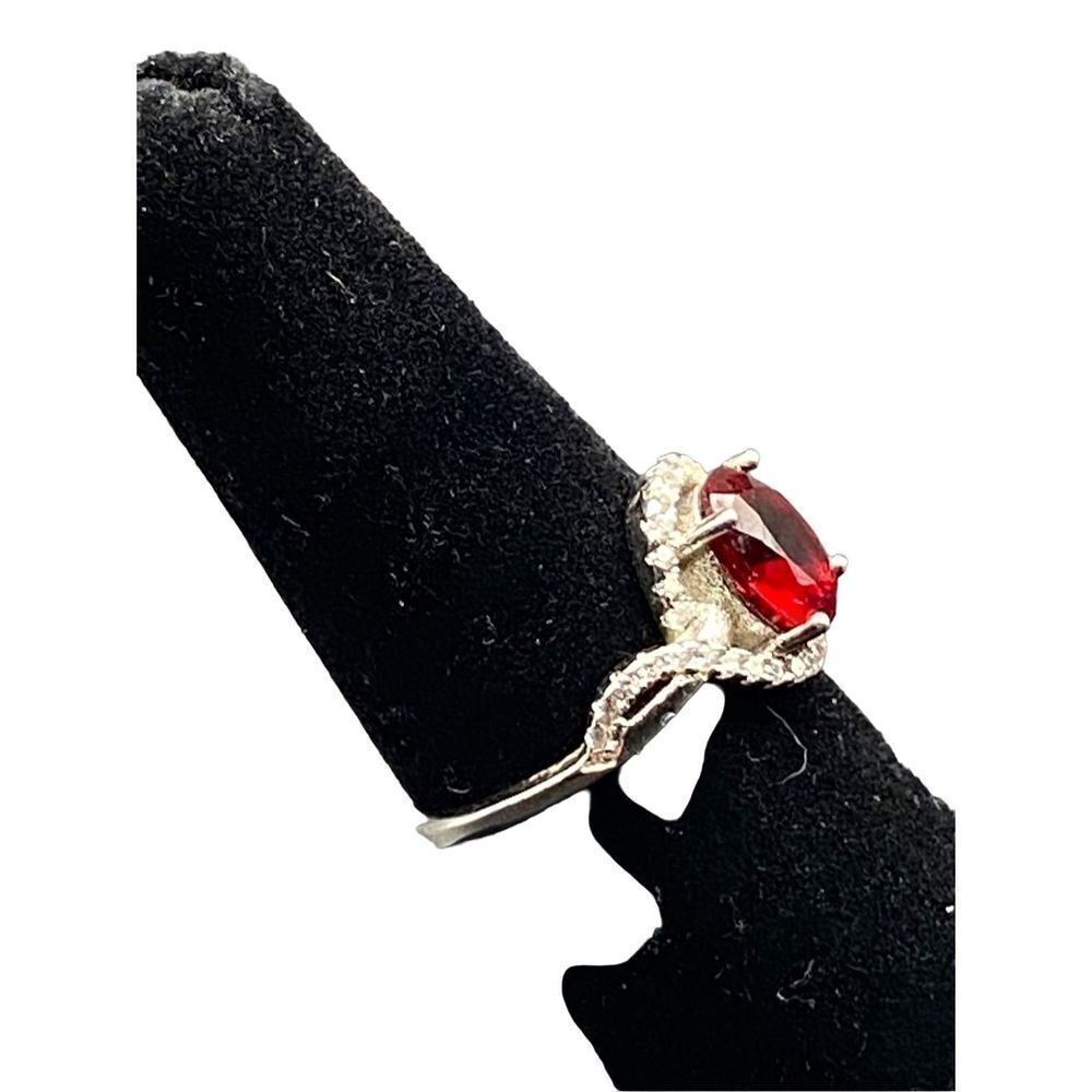 Sterling silver 925 simulated Ruby And diamond halo ring size 8 - Picture 6 of 10